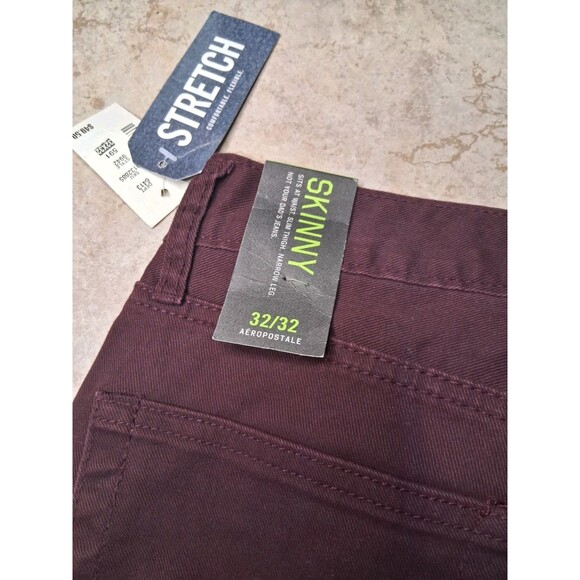 New Aeropostale Pants Mens 32/32 Maroon Denim Skinny Stretch Button Up Jeans - Picture 5 of 6